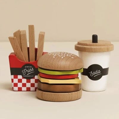 Le Toy Van drewniany zestaw barowy Hamburger, frytki i napój