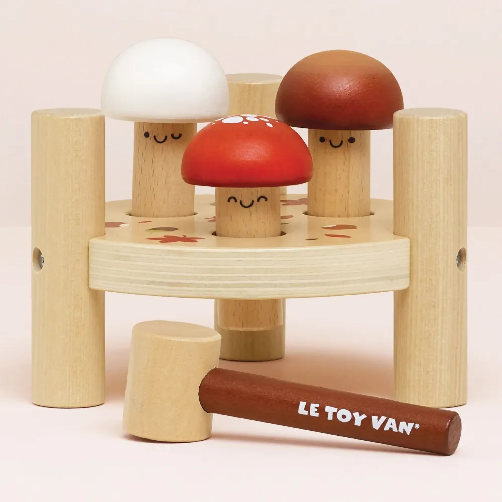Drewniana Przebijanka z Młotkiem Le Toy Van Woodland Mushroom | Gra Młoteczkowa dla Dzieci Leśne Grzybki, Drewniany Sorter Przebijanka z Drewna FSC, Wspiera Motorykę Małą i Celność, Prezent dla Chłopca i Dziewczynki, dla 1,5 Roku i 2-latka.